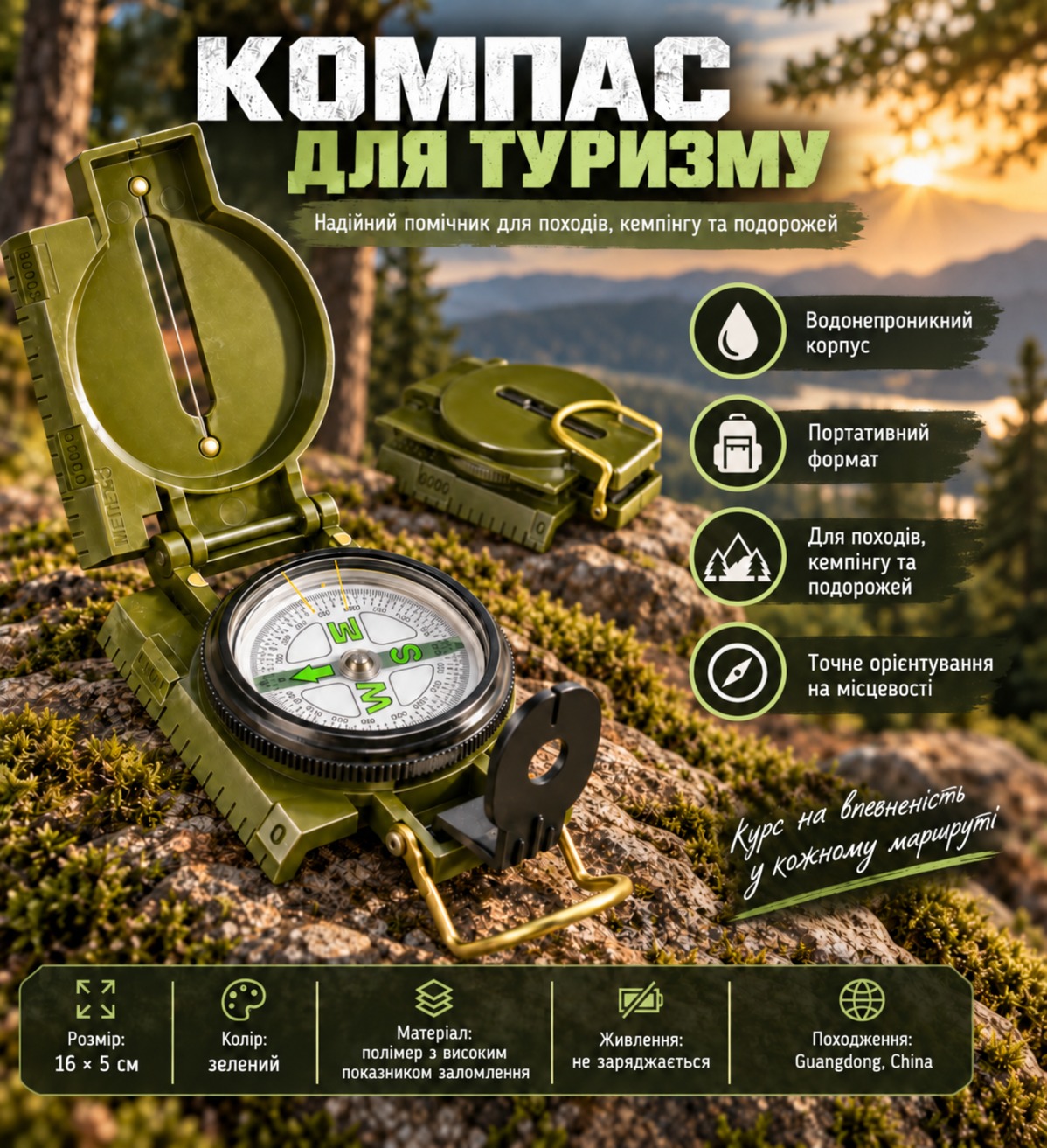Туристичний складний компас