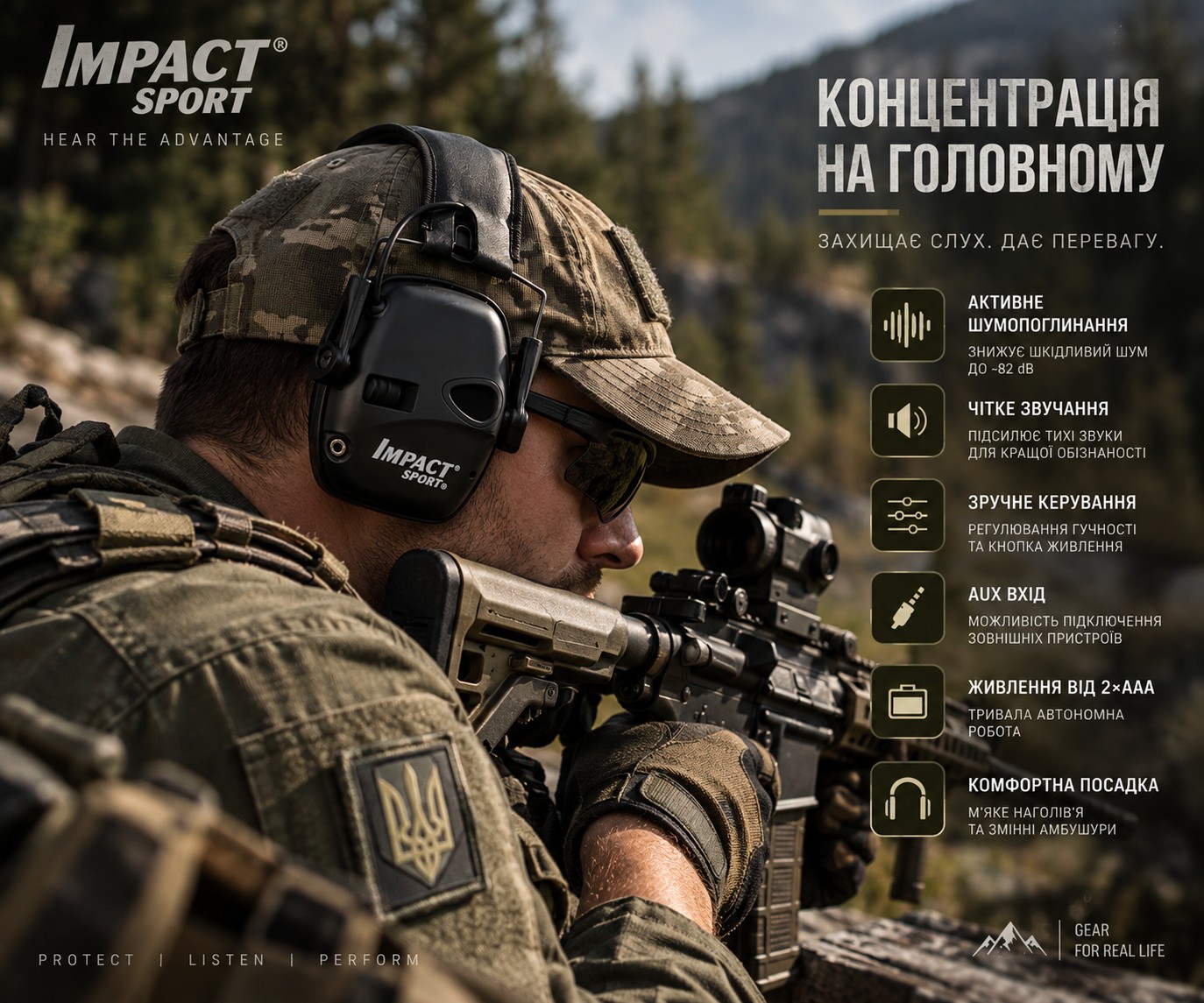 Активні тактичні навушники Impact Sport. Чорні