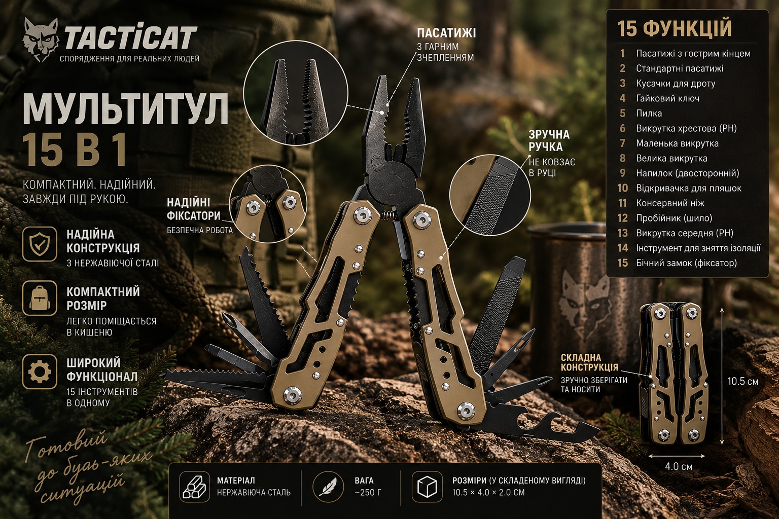 Мультитул складаний тактичний 15-в-1